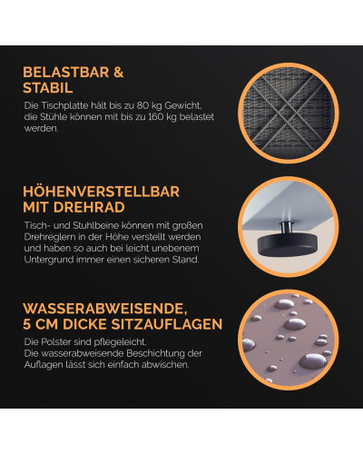 CASARIA Polyrattan Sitzgruppe 3-tlg Grau