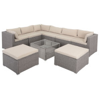 Polyrattan Corner Lounge XXL Cream Beige with 15 cm Cushions