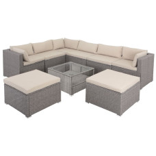 Polyrattan Ecklounge XXL Creme Beige mit 15 cm Rückenpolstern