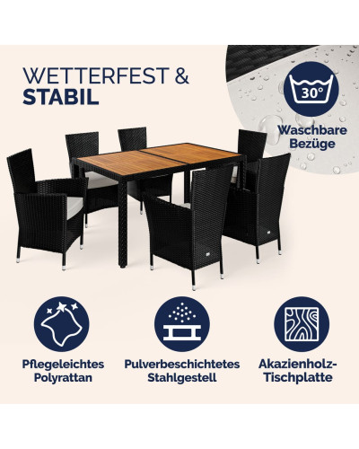 Gartenmöbel Set 7-tlg. Polyrattan Korfu Akazie