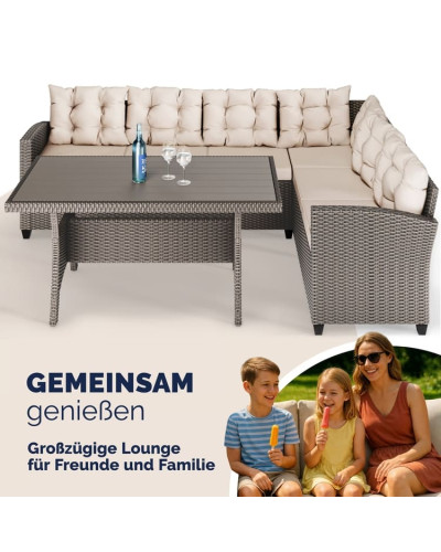 Polyrattan Ecklounge Creme/Beige inkl Kissen
