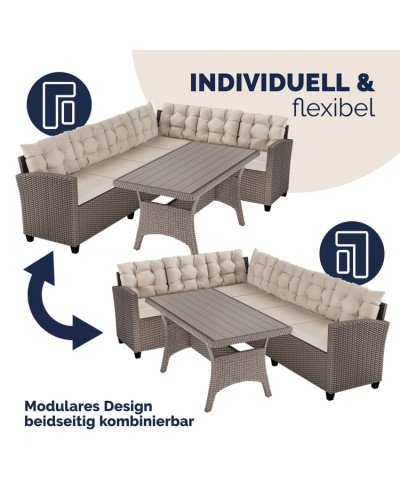 Polyrattan Ecklounge Creme/Beige inkl Kissen