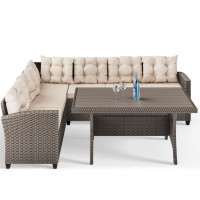 Polyrattan Lounge-Set Creme/Beige inkl Kissen inklusive WPC Gartentisch