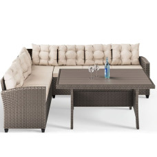 Polyrattan Lounge-Set Creme/Beige inkl Kissen inklusive WPC Gartentisch