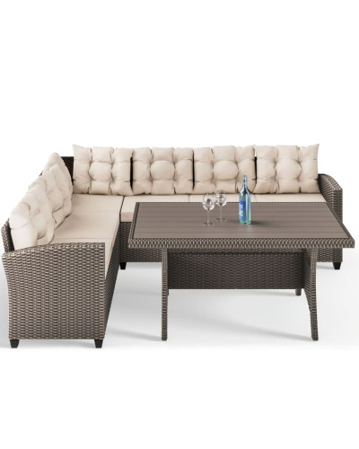 Polyrattan Ecklounge Creme/Beige inkl Kissen