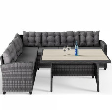 Polyrattan Ecklounge Grau/Anthrazit inkl Kissen inklusive WPC Gartentisch