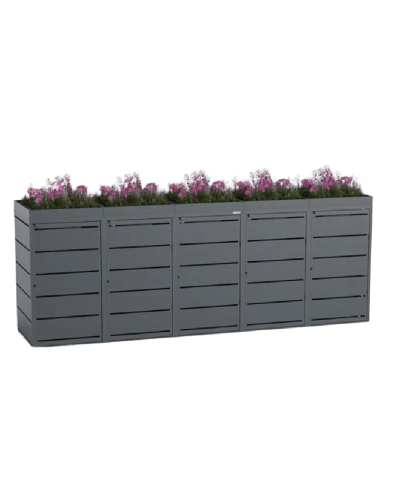 Buy 5-bin garbage box 240L with planting roof online: Steel garbage container cabinets for outdoor use