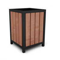 Outdoor waste bin made of wood and steel 