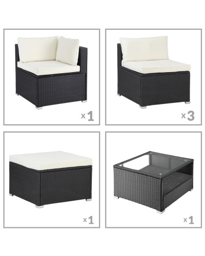 Polyrattan Ecklounge Schwarz 15cm Polster