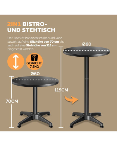 Stehtisch zwei Stück Set Aluminium Schwarz zwei in eins
