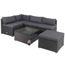 Polyrattan Ecklounge Schwarz Anthrazit mit 15cm Rückenpolster