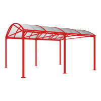 Procity XXL Square Tube Canopy, Base Model, Without Cladding: Traffic Red, L 5080 mm, Traffic Red - Bicycle Shelter, Motorcycle Shelter