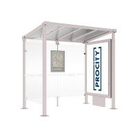 PROCITY Wartehalle MILANO, 1 Leuchtkasten mit Mittelfuß mit 1 Seitenverkleidung, L 2500 mm.
