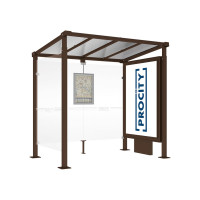PROCITY Wartehalle MILANO, 1 Leuchtkasten mit Mittelfuß mit 1 Seitenverkleidung, L 2500 mm.
