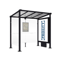 PROCITY Wartehalle MILANO, 1 Leuchtkasten mit Mittelfuß mit 1 Seitenverkleidung, L 2500 mm.