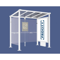 PROCITY Wartehalle MILANO, 1 Leuchtkasten mit Mittelfuß mit 1 Seitenverkleidung, L 2500 mm.