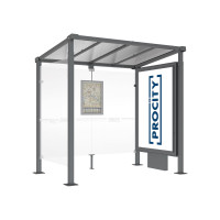 PROCITY Wartehalle MILANO, 1 Leuchtkasten mit Mittelfuß mit 1 Seitenverkleidung, L 2500 mm.