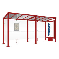 PROCITY Wartehalle Milano, 1 Leuchtkasten Mittelfuß mit 1 Seitenverkleidung, L 5000 mm.