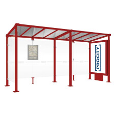 PROCITY Wartehalle Milano, 1 Leuchtkasten Mittelfuß mit 1 Seitenverkleidung, L 5000 mm.