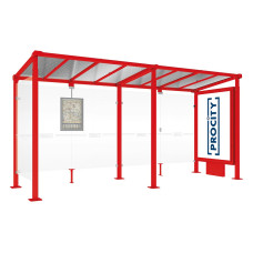 PROCITY Wartehalle Milano, 1 Leuchtkasten Mittelfuß mit 1 Seitenverkleidung, L 5000 mm.