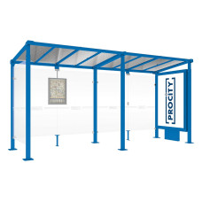 PROCITY Wartehalle Milano, 1 Leuchtkasten Mittelfuß mit 1 Seitenverkleidung, L 5000 mm.