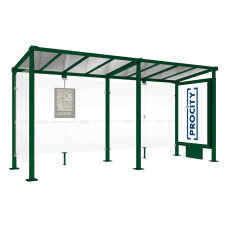 PROCITY Wartehalle Milano, 1 Leuchtkasten Mittelfuß mit 1 Seitenverkleidung, L 5000 mm.
