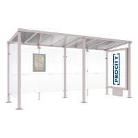 PROCITY Wartehalle Milano, 1 Leuchtkasten Mittelfuß mit 1 Seitenverkleidung, L 5000 mm.