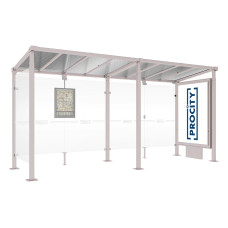 PROCITY Wartehalle Milano, 1 Leuchtkasten Mittelfuß mit 1 Seitenverkleidung, L 5000 mm.