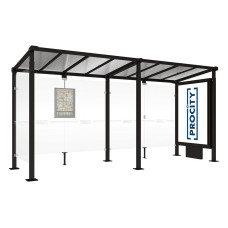 PROCITY Wartehalle Milano, 1 Leuchtkasten Mittelfuß mit 1 Seitenverkleidung, L 5000 mm.