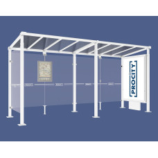 PROCITY Wartehalle Milano, 1 Leuchtkasten Mittelfuß mit 1 Seitenverkleidung, L 5000 mm.