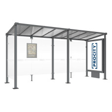 PROCITY Wartehalle Milano, 1 Leuchtkasten Mittelfuß mit 1 Seitenverkleidung, L 5000 mm.