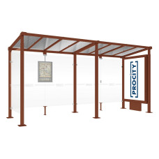 PROCITY Wartehalle Milano, 1 Leuchtkasten Mittelfuß mit 1 Seitenverkleidung, L 5000 mm.