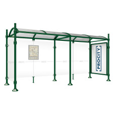 PROCITY WarteHalle Province, 1 Schaukasten 2000 doppelseitig mit 1 Seitenverkleidung, L 5000 mm.