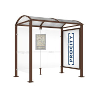 PROCITY WarteHalle Vierkantrohr, 1 Schaukasten 2000 doppelseitig mit 1 Seitenverkleidung, L 2500 mm.