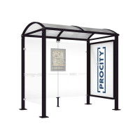 PROCITY WarteHalle Vierkantrohr, 1 Schaukasten 2000 doppelseitig mit 1 Seitenverkleidung, L 2500 mm.