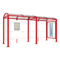 PROCITY WarteHalle Vierkantrohr, 1 Schaukasten 2000 doppelseitig mit 1 Seitenverkleidung, L 5000 mm.
