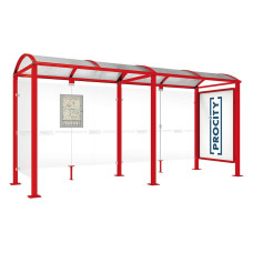 PROCITY WarteHalle Vierkantrohr, 1 Schaukasten 2000 doppelseitig mit 1 Seitenverkleidung, L 5000 mm.