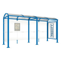 PROCITY WarteHalle Vierkantrohr, 1 Schaukasten 2000 doppelseitig mit 1 Seitenverkleidung, L 5000 mm.