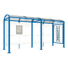 PROCITY WarteHalle Vierkantrohr, 1 Schaukasten 2000 doppelseitig mit 1 Seitenverkleidung, L 5000 mm.