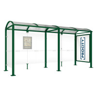 PROCITY WarteHalle Vierkantrohr, 1 Schaukasten 2000 doppelseitig mit 1 Seitenverkleidung, L 5000 mm.