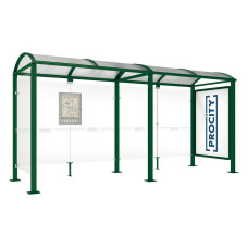 PROCITY WarteHalle Vierkantrohr, 1 Schaukasten 2000 doppelseitig mit 1 Seitenverkleidung, L 5000 mm.