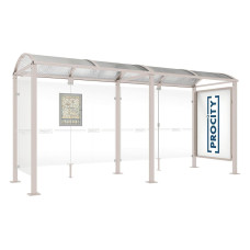 PROCITY WarteHalle Vierkantrohr, 1 Schaukasten 2000 doppelseitig mit 1 Seitenverkleidung, L 5000 mm.