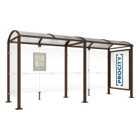 PROCITY WarteHalle Vierkantrohr, 1 Schaukasten 2000 doppelseitig mit 1 Seitenverkleidung, L 5000 mm.