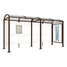 PROCITY WarteHalle Vierkantrohr, 1 Schaukasten 2000 doppelseitig mit 1 Seitenverkleidung, L 5000 mm.