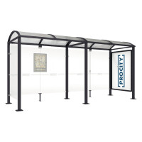 PROCITY WarteHalle Vierkantrohr, 1 Schaukasten 2000 doppelseitig mit 1 Seitenverkleidung, L 5000 mm.