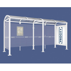 PROCITY WarteHalle Vierkantrohr, 1 Schaukasten 2000 doppelseitig mit 1 Seitenverkleidung, L 5000 mm.
