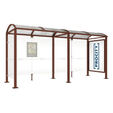 PROCITY WarteHalle Vierkantrohr, 1 Schaukasten 2000 doppelseitig mit 1 Seitenverkleidung, L 5000 mm.