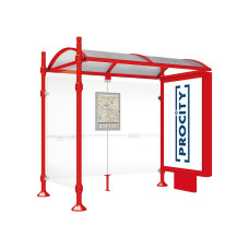 PROCITY Wartehalle Province, 1 Leuchtkasten auf Mittelfuß & 1 Seitenverkleidung, L 2500 mm.