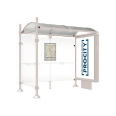PROCITY Wartehalle Province, 1 Leuchtkasten auf Mittelfuß & 1 Seitenverkleidung, L 2500 mm.