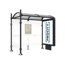 PROCITY Wartehalle Province, 1 Leuchtkasten auf Mittelfuß & 1 Seitenverkleidung, L 2500 mm.